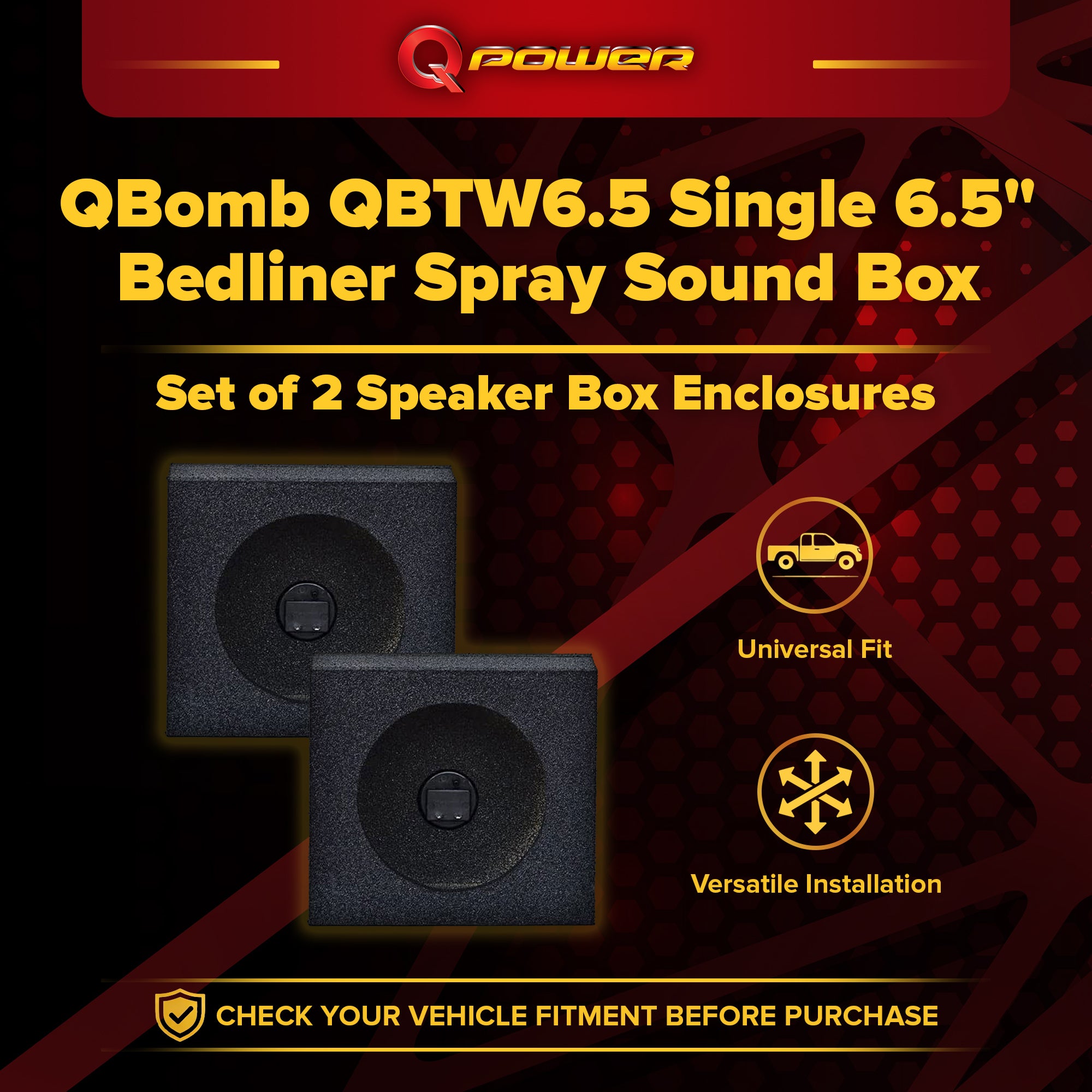 QPower QBomb QBTW6.5 Single 6.5" Bedliner Spray Car Speaker Enclosures, 2 Pack - VMInnovations