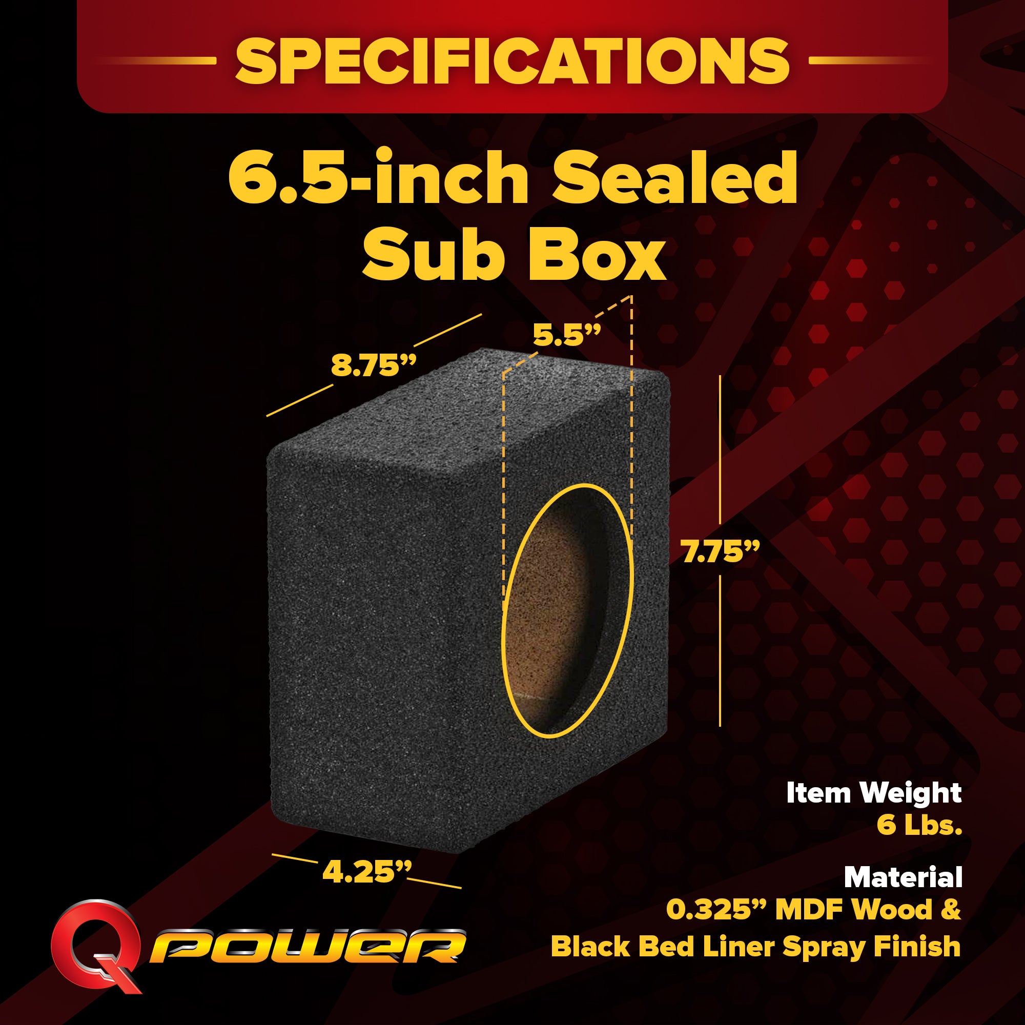 QPower QBomb QBTW6.5 Single 6.5" Bedliner Spray Car Speaker Enclosures, 2 Pack - VMInnovations