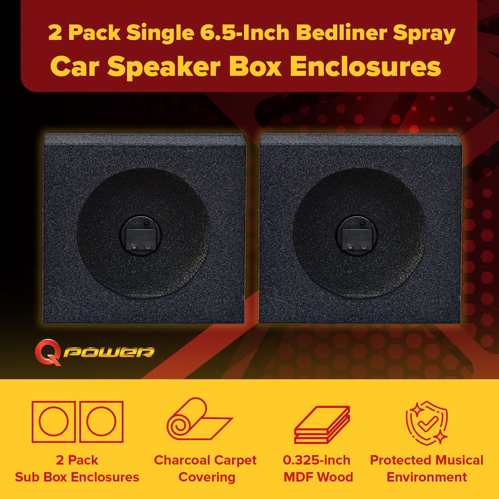 QPower QBTW6.5 Single 6.5" Bedliner Spray Car Speaker Box Enclosures, Pair(Used) - VMInnovations