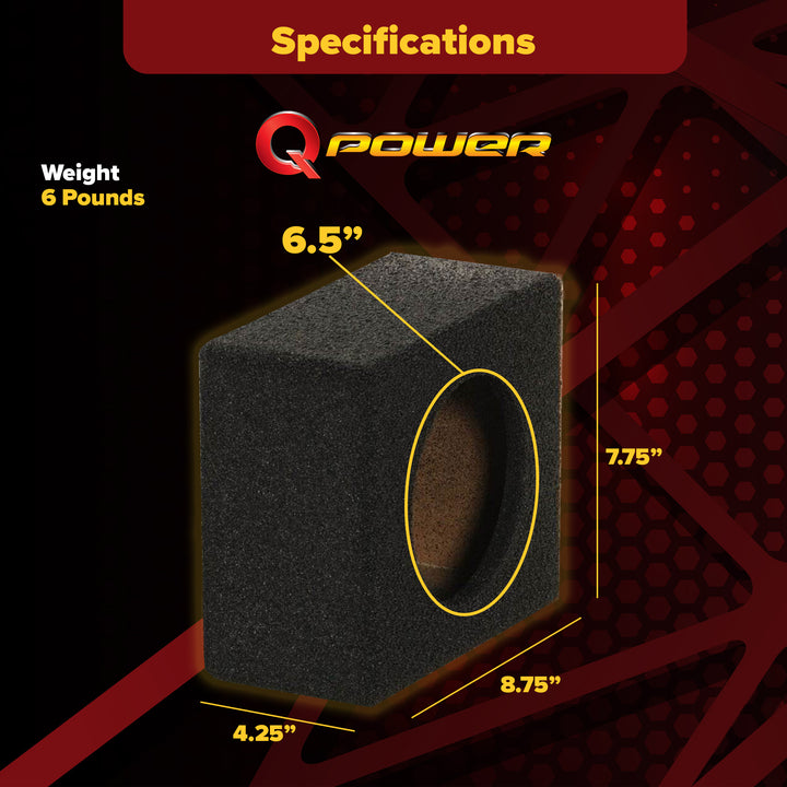 QPower QBomb QBTW6.5 Single 6.5" Bedliner Spray Car Speaker Enclosures, 2 Pack