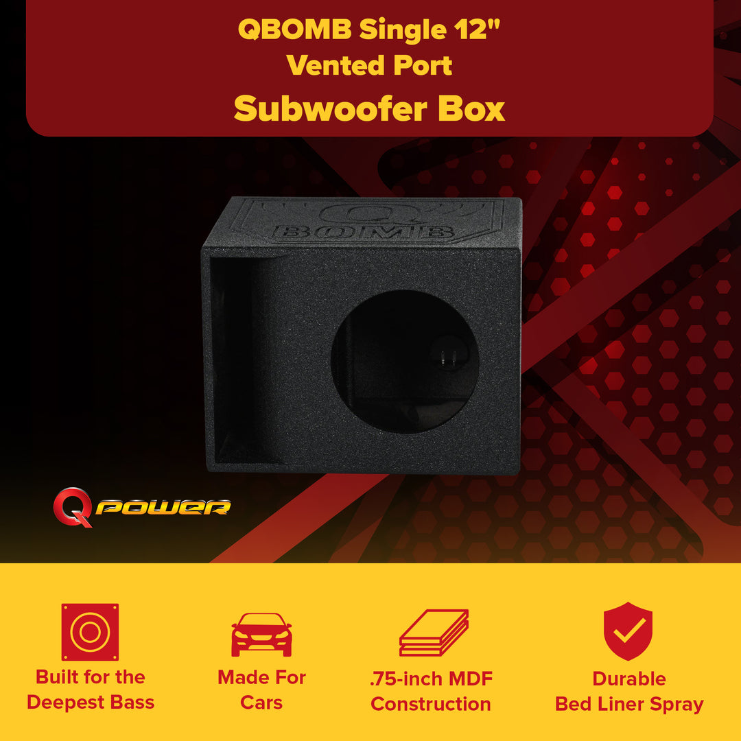 Q Power QBomb Single 12" Vented Port Subwoofer Box w/ Bedliner Spray (Open Box)