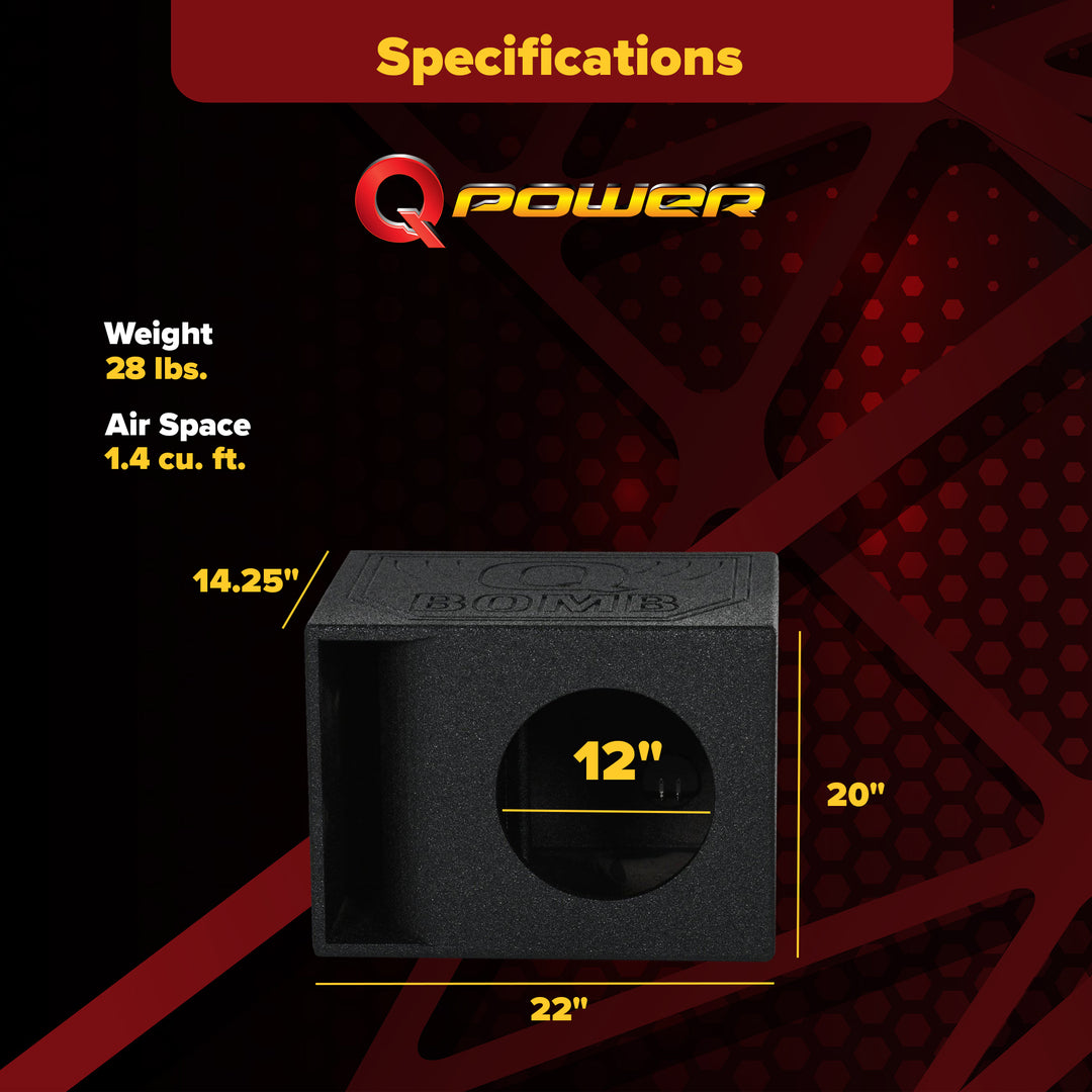 Q Power QBomb Single 12" Vented Port Subwoofer Box w/ Bedliner Spray (Open Box)