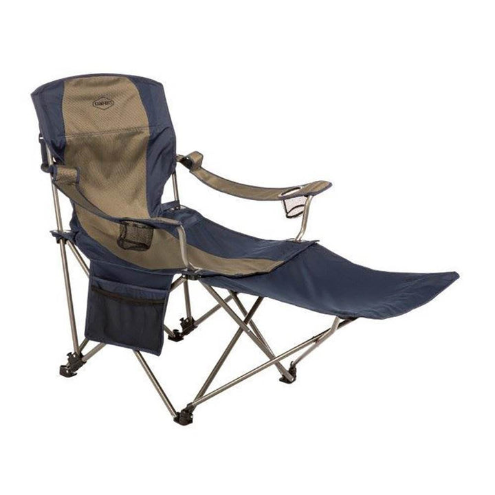 Kamp-Rite Outdoor Folding Lounge Chair w/ Detachable Footrest, Blue/Tan (2 Pack)