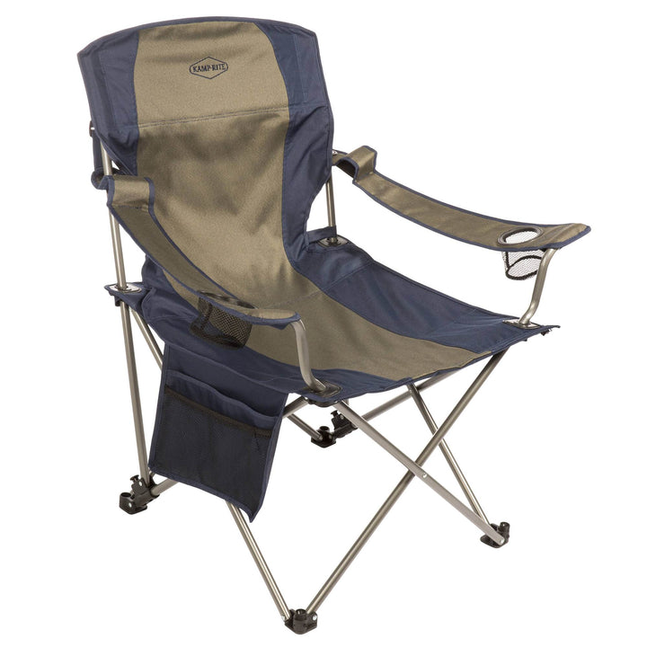 Kamp-Rite Outdoor Folding Lounge Chair w/ Detachable Footrest, Blue/Tan (2 Pack)