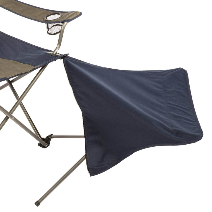 Kamp-Rite Outdoor Folding Lounge Chair w/ Detachable Footrest, Blue/Tan (2 Pack)