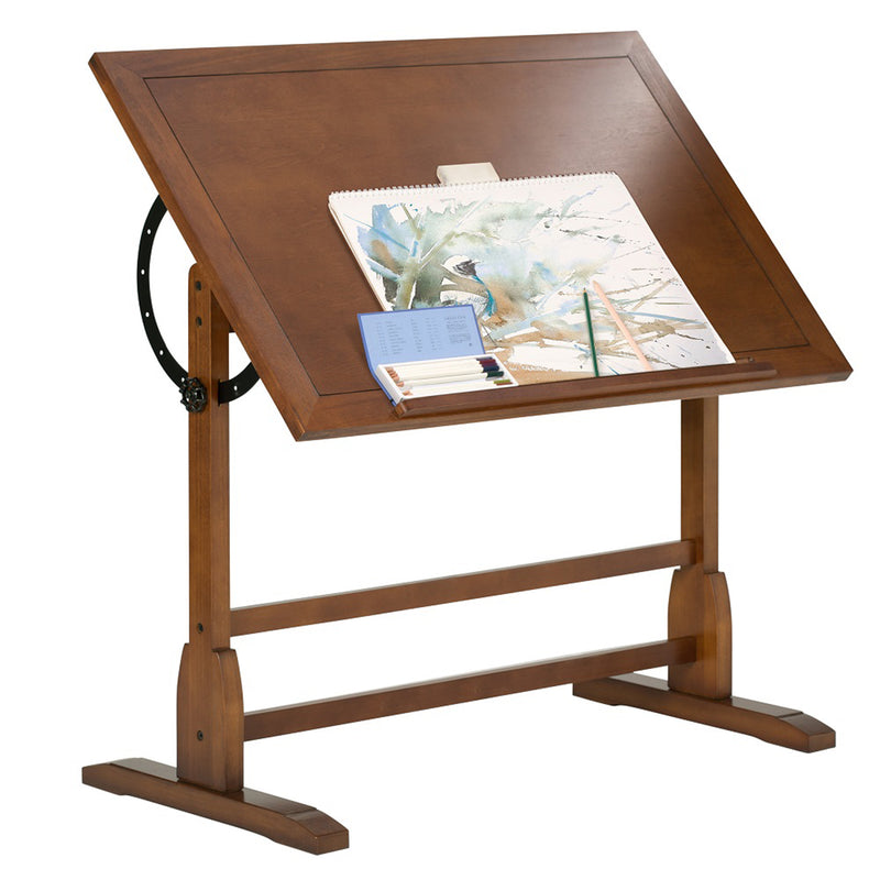 Studio Design 42" Vintage Drawing Drafting Wood Table, Rustic Oak (Open Box)