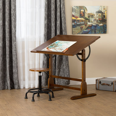 Studio Design 42" Vintage Drawing Wood Table Craft Desk Rustic Oak (Damaged)