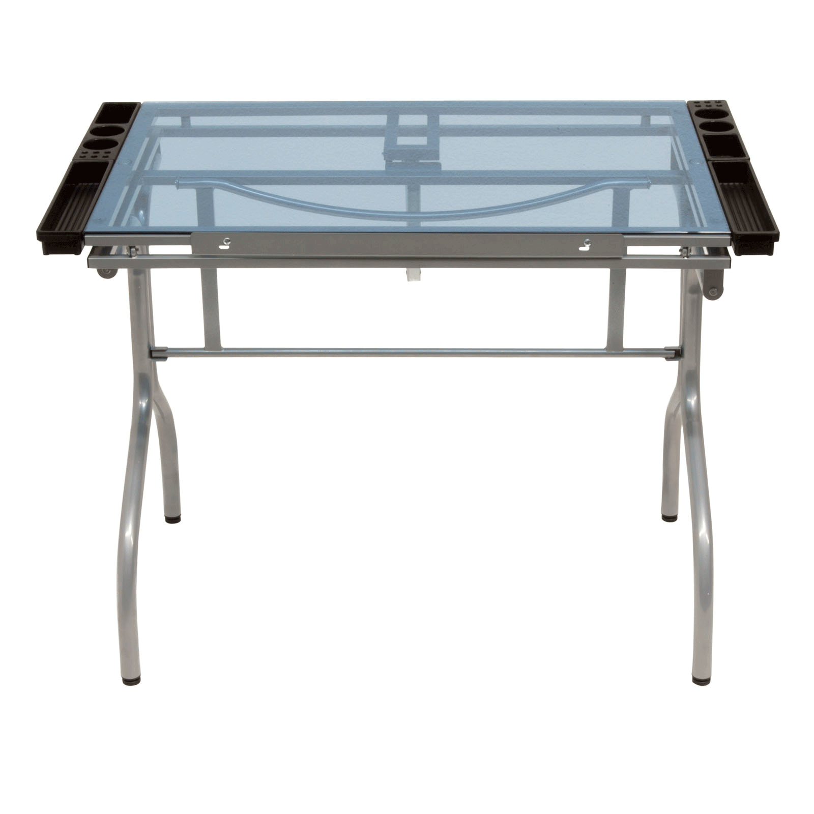Studio Design Blue Glass Folding Art Drafting and Craft Table, Silver (Open Box)