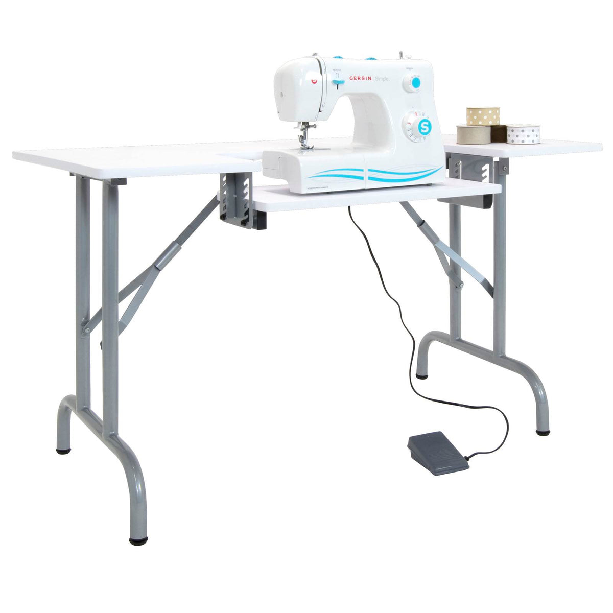 Studio Designs Folding Sewing & Craft Table w/ Machine Shelf, White (Damaged)