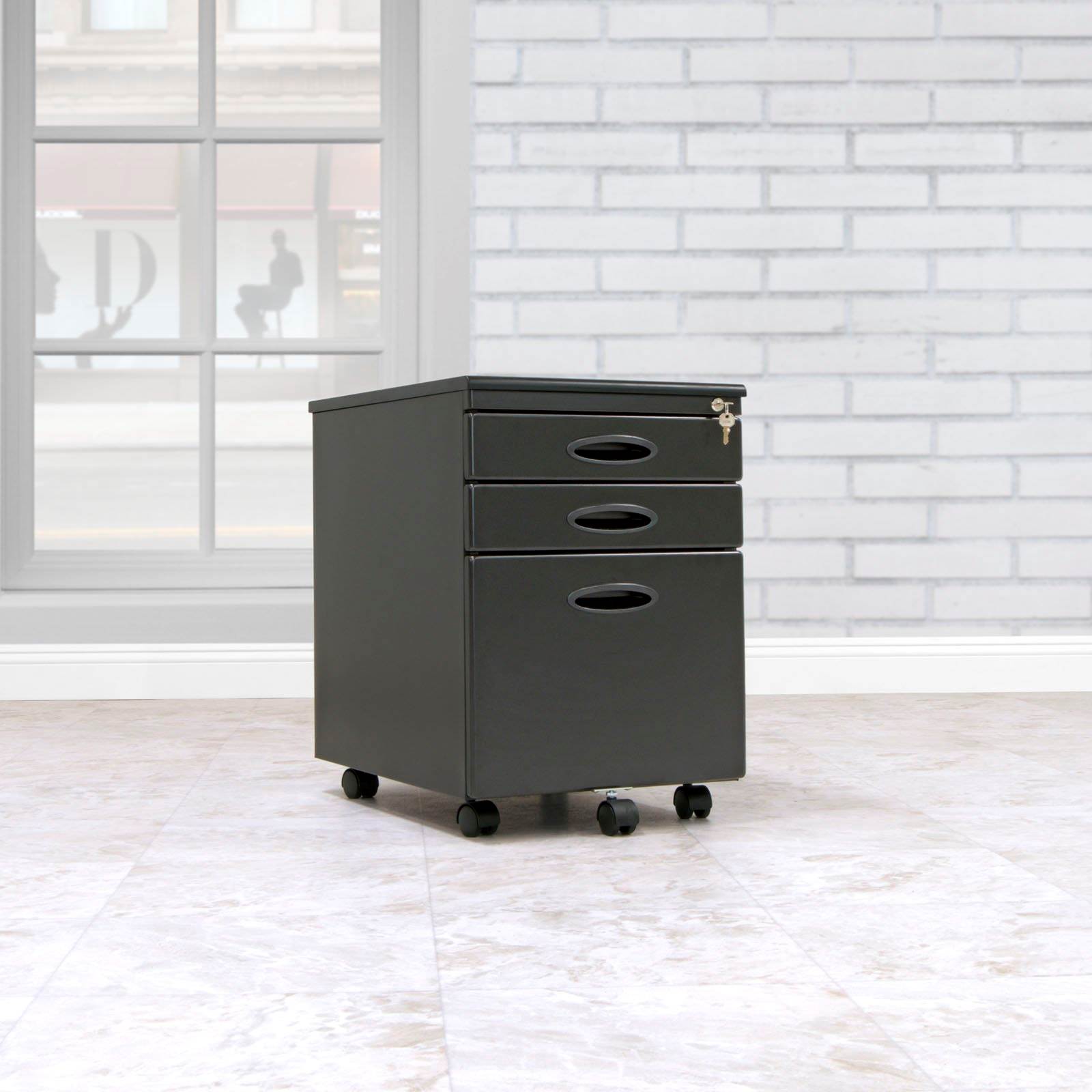 Calico Designs Office Storage 3 Drawer Mobile File Cabinet, Black (Damaged)