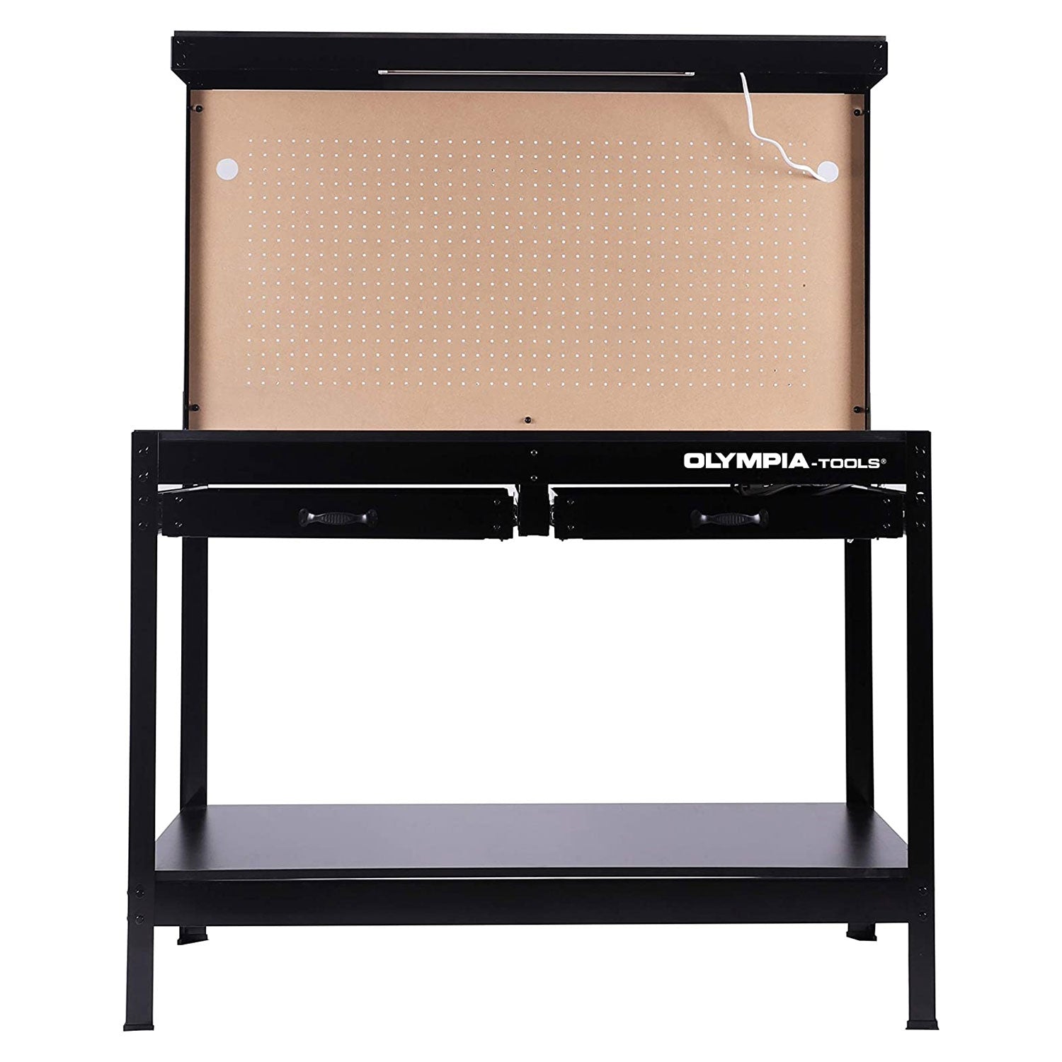Olympia Tools 47" Steel Workbench w/ Light, Outlets, Pegboard and Storage, Black