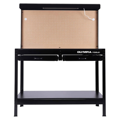 Olympia Tools 47" Steel Workbench w/ Light, Outlets, Pegboard and Storage, Black