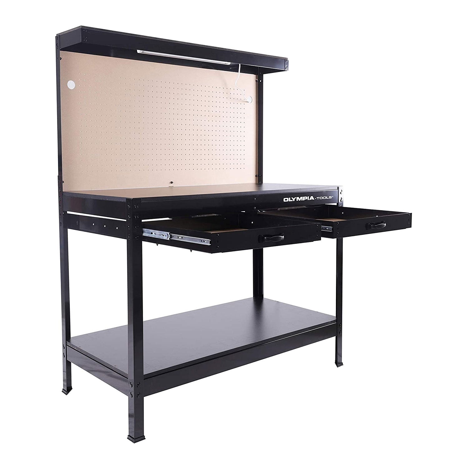 Olympia Tools 47" Steel Workbench w/ Light, Outlets, Pegboard and Storage, Black
