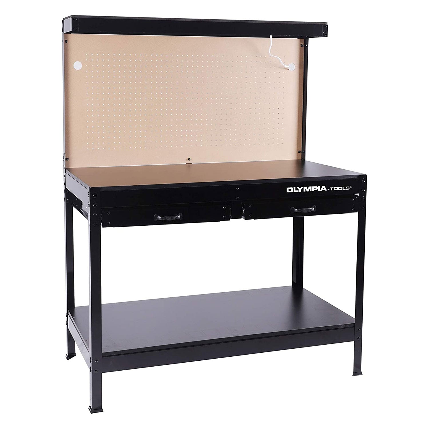 Olympia Tools 47" Steel Workbench w/ Light, Outlets, Pegboard and Storage, Black