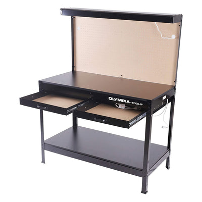 Olympia Tools 47" Steel Workbench w/ Light, Outlets, Pegboard and Storage, Black