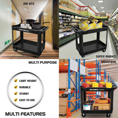 Olympia Tools 500 Pound Capacity Rolling Utility Cart Shelves, Black (Open Box)