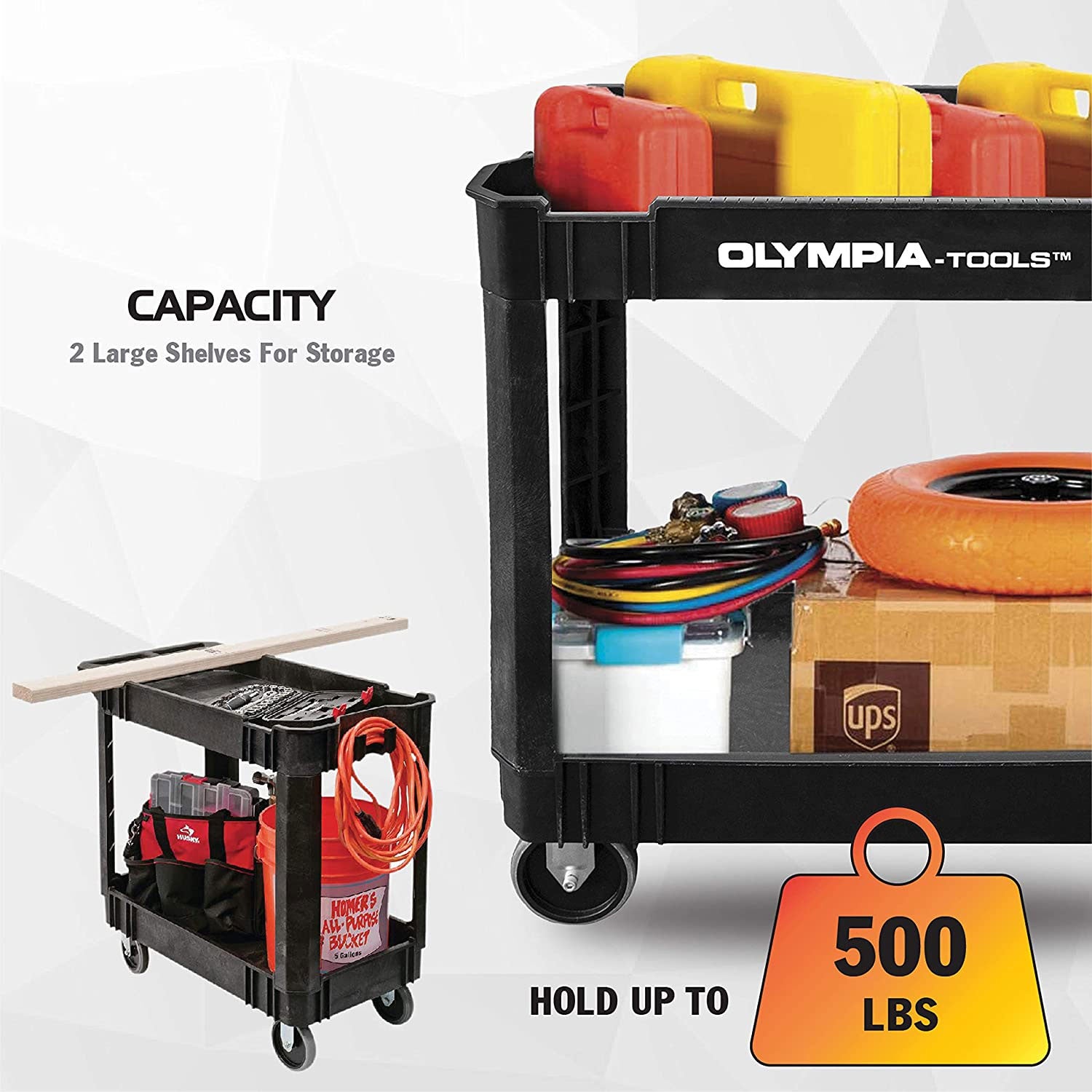 Olympia Tools 500 Pound Capacity Rolling Utility Cart Shelves, Black (Open Box)
