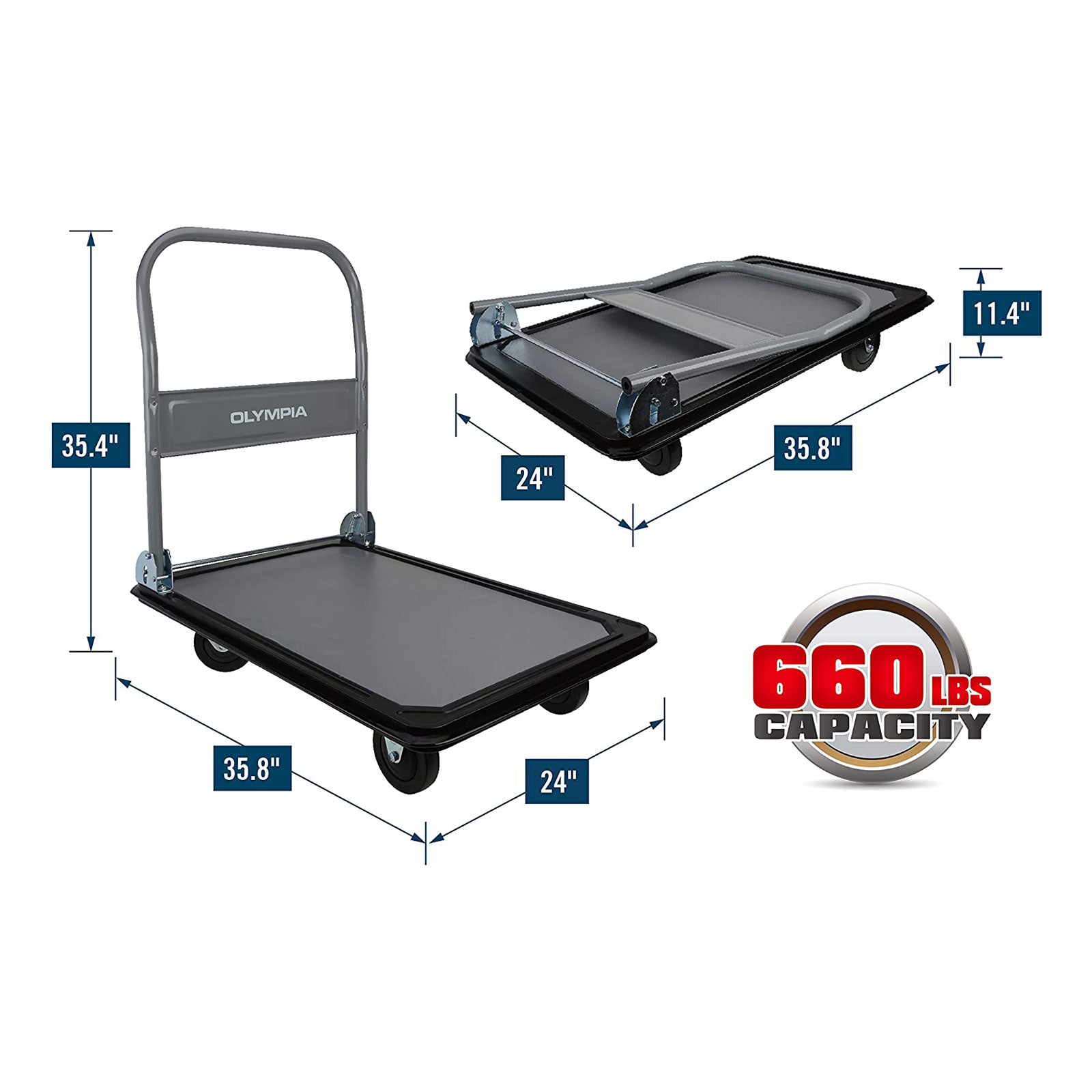 Olympia Tools 660 Pound Capacity Rolling Platform Hand Cart, Grey (Open Box)