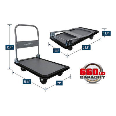 Olympia Tools 660 Pound Capacity Rolling Platform Hand Cart, Grey (Open Box)