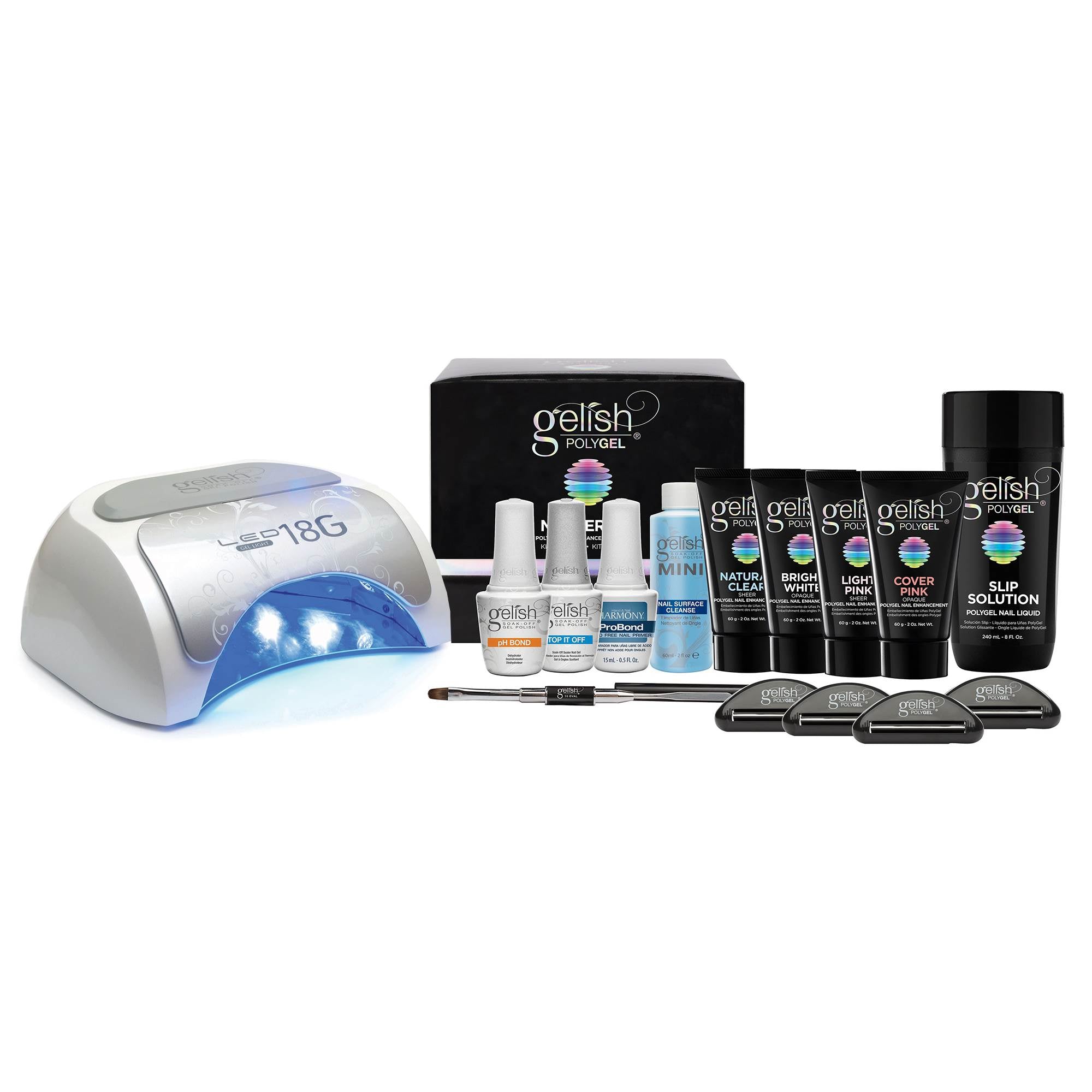 Gelish 18G LED Gel Curing Lamp + PolyGel Professional Enhancement Master Kit
