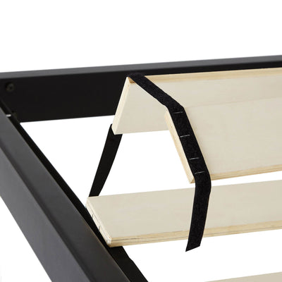 intelliBASE Full Size Wooden Slat Black Metal Bed Frame with Headboard (Used)