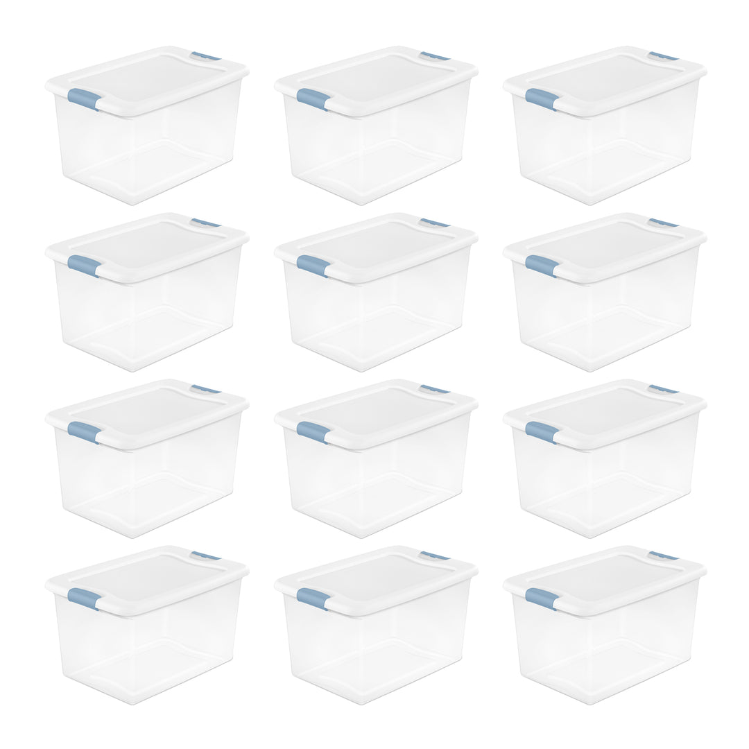 Sterilite 64 Qt Clear Plastic Stackable Storage Bin w/ White Latch Lid, 12 Pack