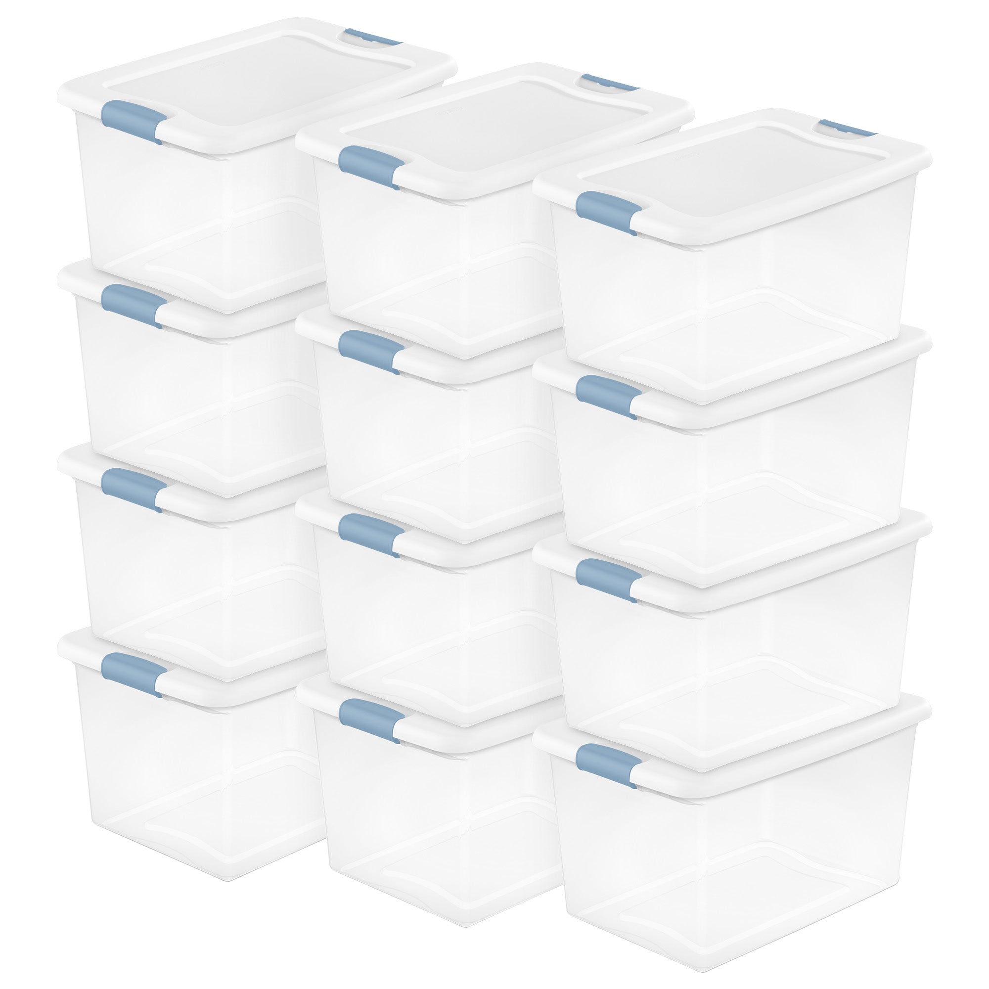 Sterilite 64 Qt Clear Plastic Stackable Storage Bin w/ White Latch Lid, 12 Pack - VMInnovations