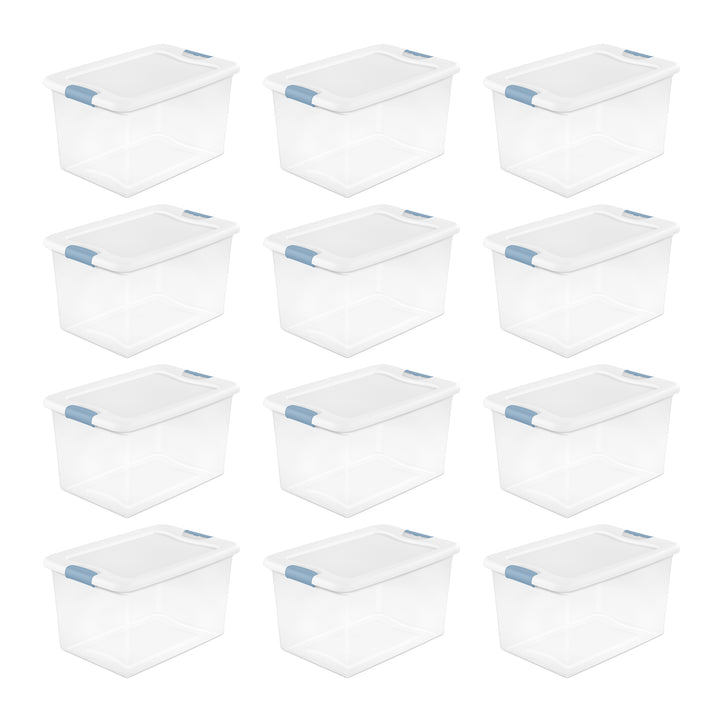 Sterilite 64 Qt Clear Plastic Stackable Storage Bin w/ White Latch Lid, 12 Pack