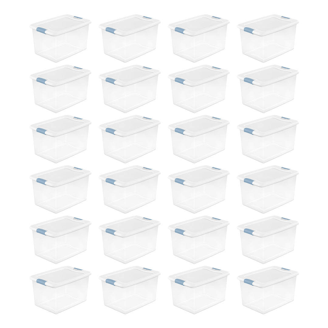 Sterilite 64 Qt Clear Plastic Stackable Storage Bin w/ White Latch Lid, 24 Pack