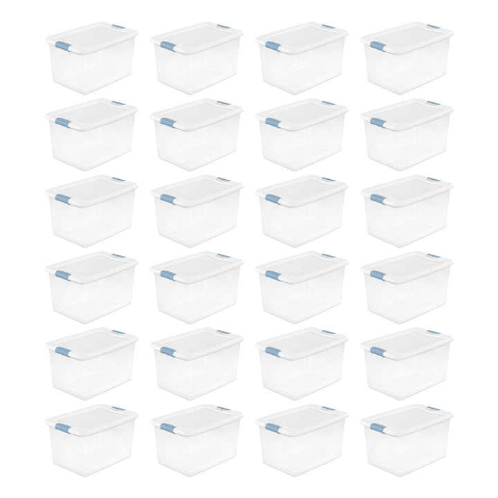 Sterilite 64 Qt Clear Plastic Stackable Storage Bin w/ White Latch Lid, 24 Pack