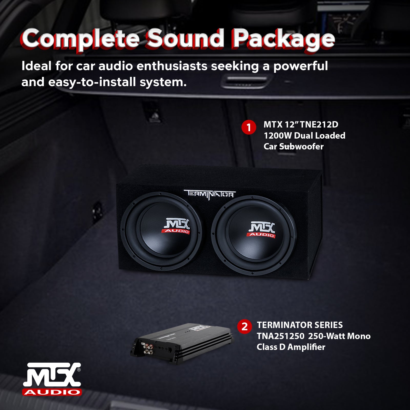 MTX TNP212D2 12" 1200W Dual Loaded Car Audio Sub+Box+Amplifier (For Parts) - VMInnovations