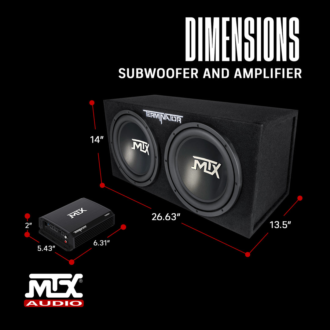 MTX TNP212D2 12" 1200W Dual Loaded Car Subwoofer Audio w/ Sub Box and Amplifier