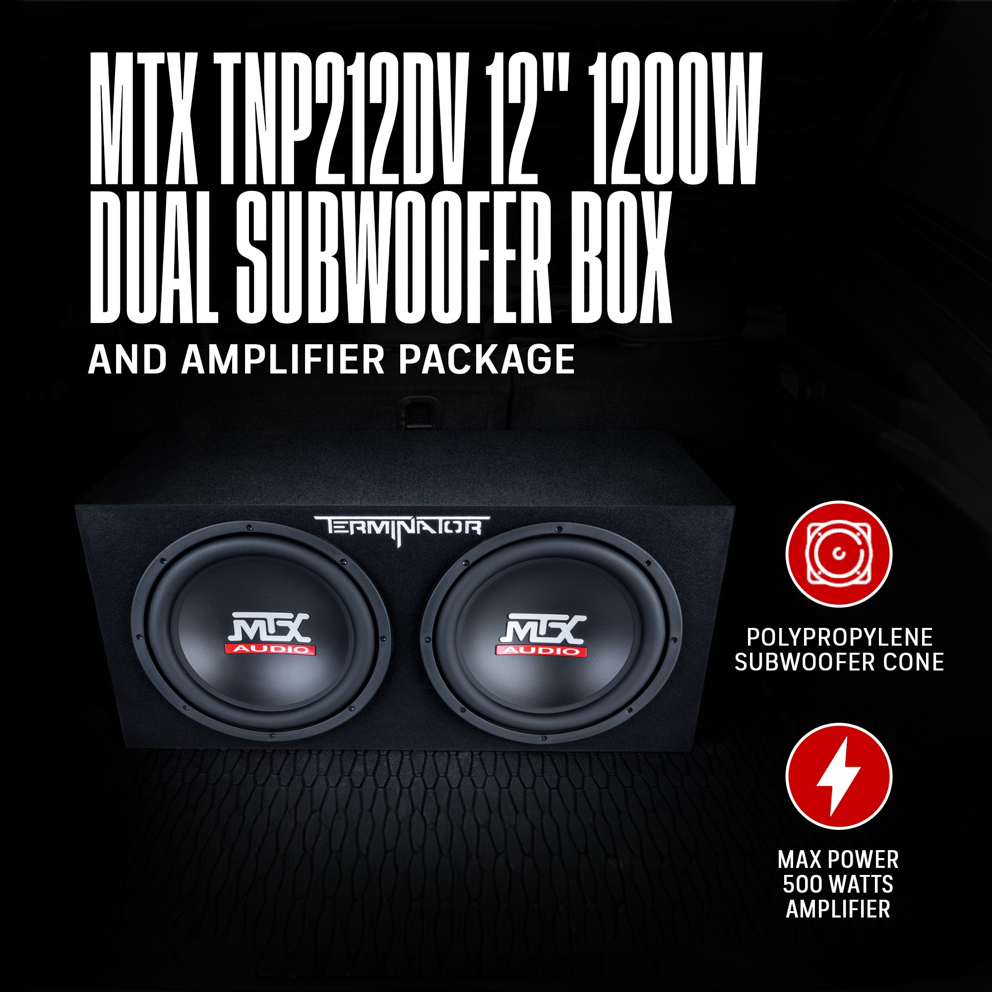 MTX TNP212DV 12-Inch 2000-Watt Dual Loaded Subwoofer Enclosure with Amplifier - VMInnovations