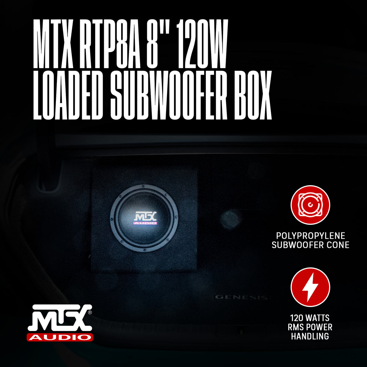 MTX AUDIO RTP8A 8" 120W Car Loaded Subwoofer Enclosure Amplified Box Vented - VMInnovations