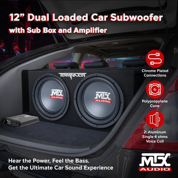 MTX TNP212D2 12" 1200W Dual Loaded Car Subwoofer Audio w/ Sub Box and Amplifier