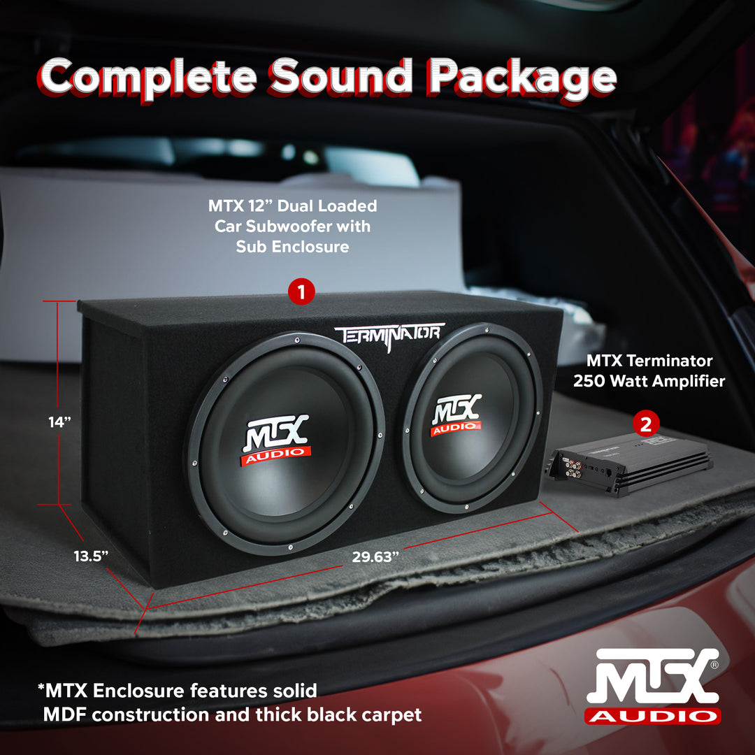 MTX TNP212D2 12" 1200W Dual Loaded Car Subwoofer Audio w/ Sub Box and Amplifier