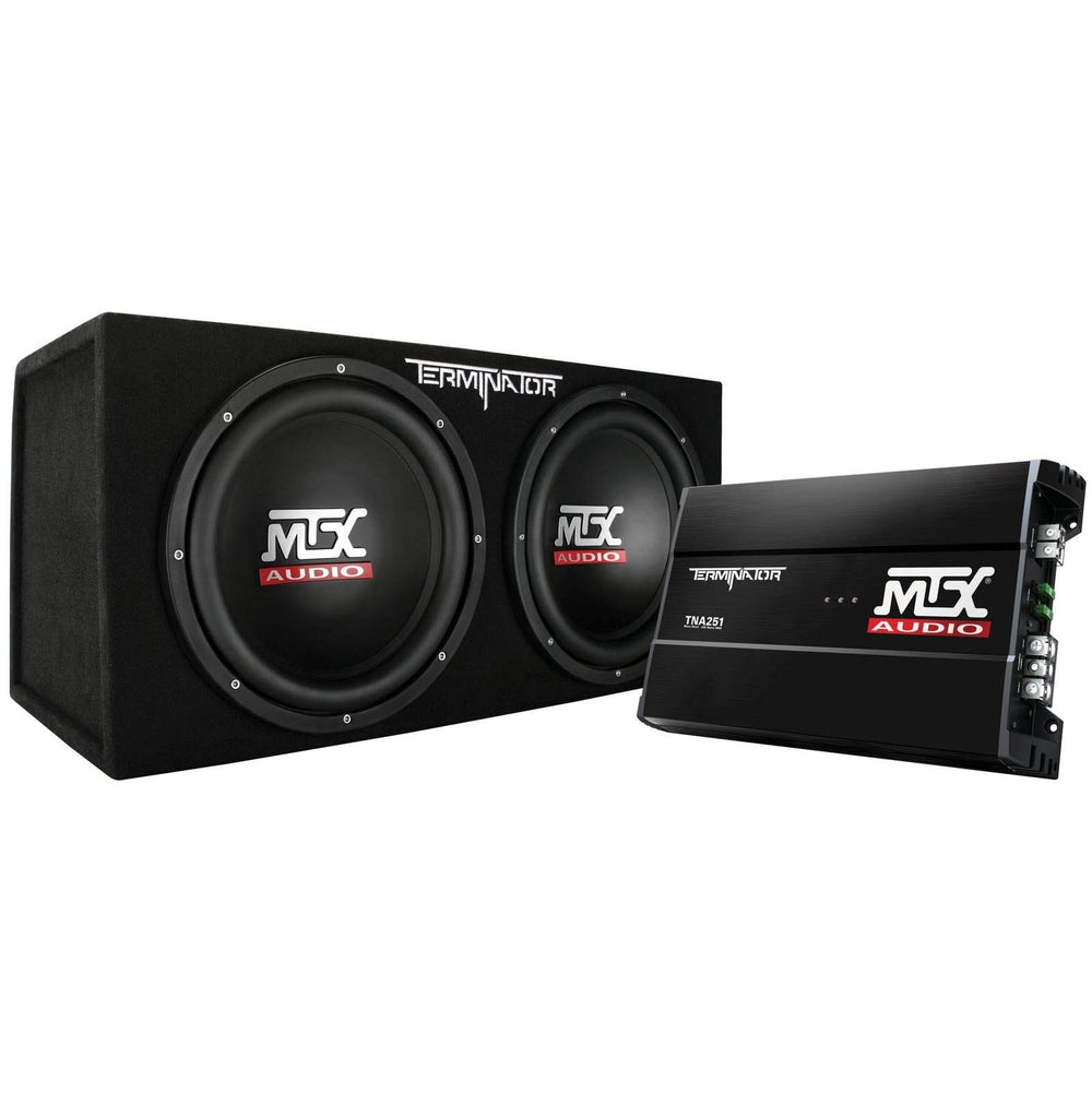 MTX 12 Inch Dual Car Subwoofer Audio, Sub Box, & Amplifier Bundle w/ Wiring Kit - VMInnovations