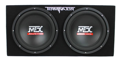 MTX 12 Inch Dual Car Subwoofer Audio, Sub Box, & Amplifier Bundle w/ Wiring Kit