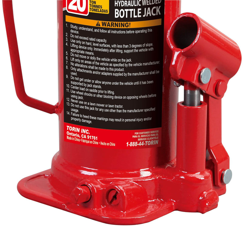 Torin Big Red 20 Ton Capacity Heavy Duty Hydraulic Welded Industrial Bottle Jack