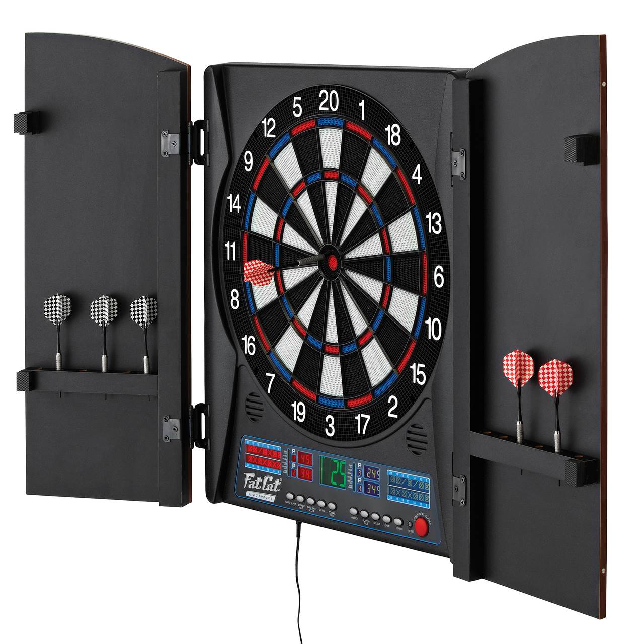 Fat Cat Electronx 13.5 Inch Electronic Soft Tip Classic Dartboard Game Cabinet