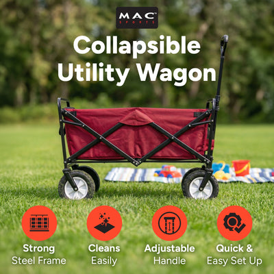 Mac Sports Collapsible Folding Outdoor Utility Garden Camping Wagon Cart, Red - VMInnovations