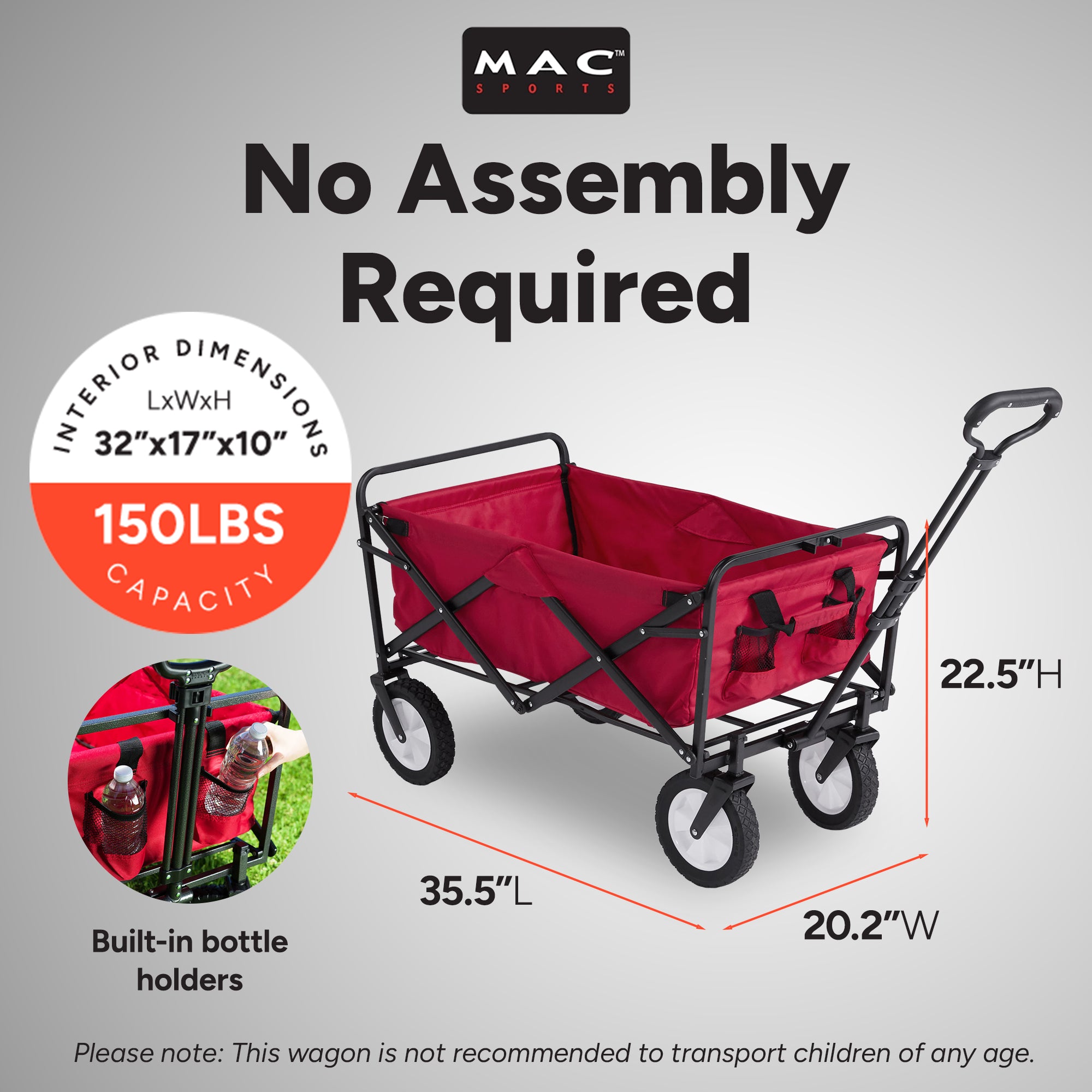 Mac Sports Collapsible Folding Outdoor Utility Garden Camping Wagon Cart, Red - VMInnovations