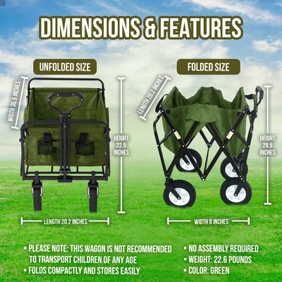 Mac Sports Collapsible Steel Frame Garden Utility Wagon Cart, Green (Open Box) - VMInnovations