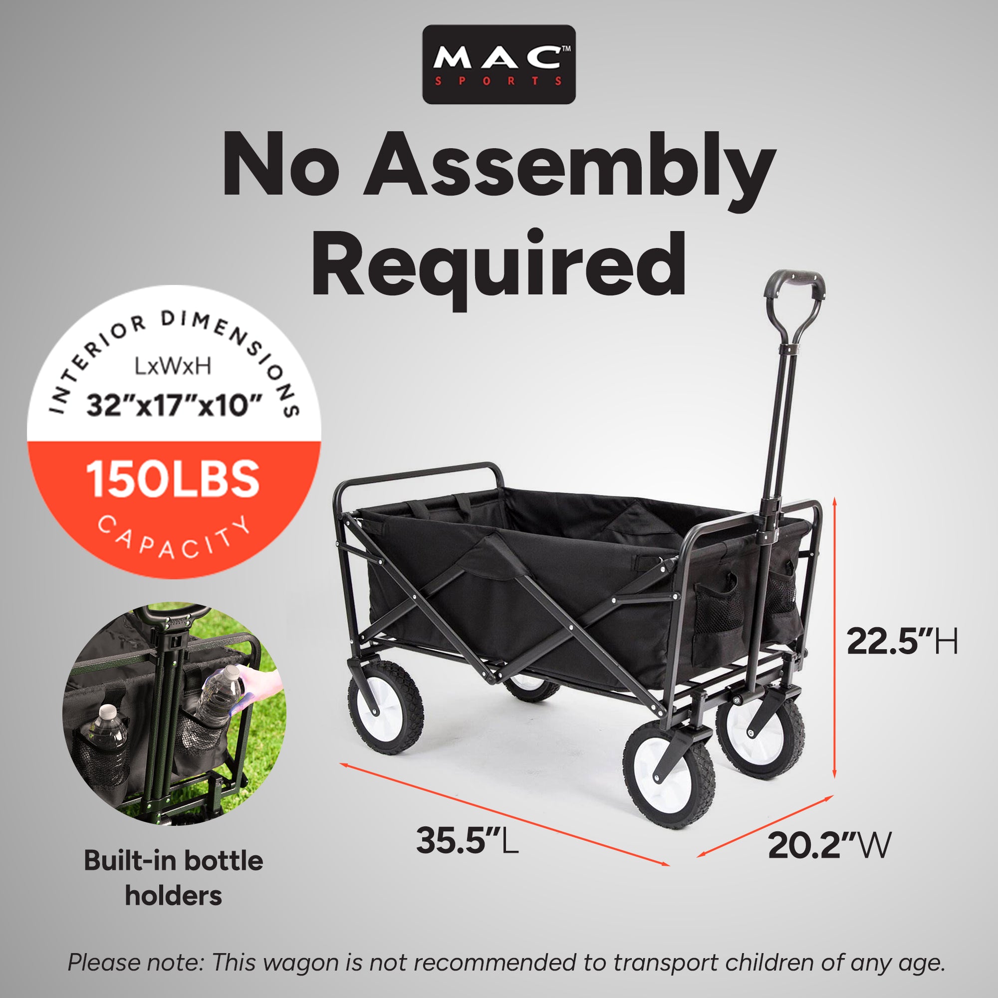 Mac Sports Collapsible Frame Outdoor Garden Utility Wagon Cart, Black (Used) - VMInnovations