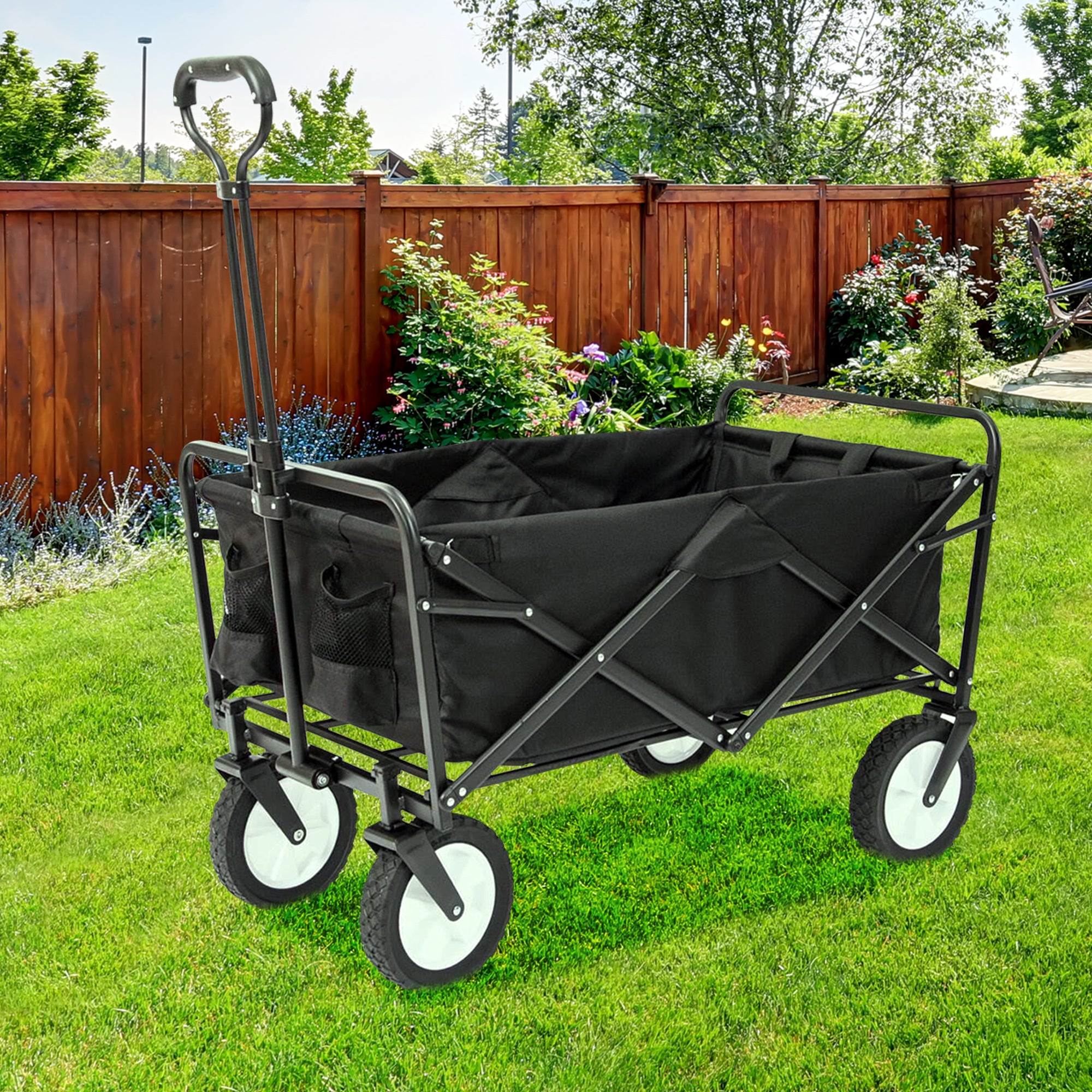 Mac Sports Collapsible Frame Outdoor Garden Utility Wagon Cart, Black (Used) - VMInnovations