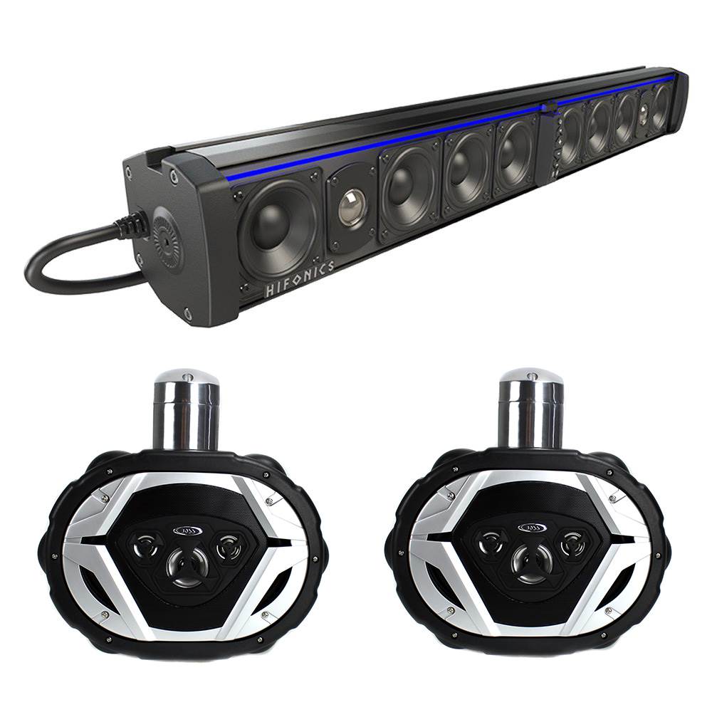 Hifonics Thor Powered Bluetooth Sound Bar + Boss 6x9" 550W 4-Way Boat Speakers