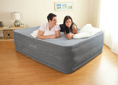 Intex Comfort Plush High Rise Dura-Beam Air Bed Mattress w/ Built-In Pump, Queen - VMInnovations
