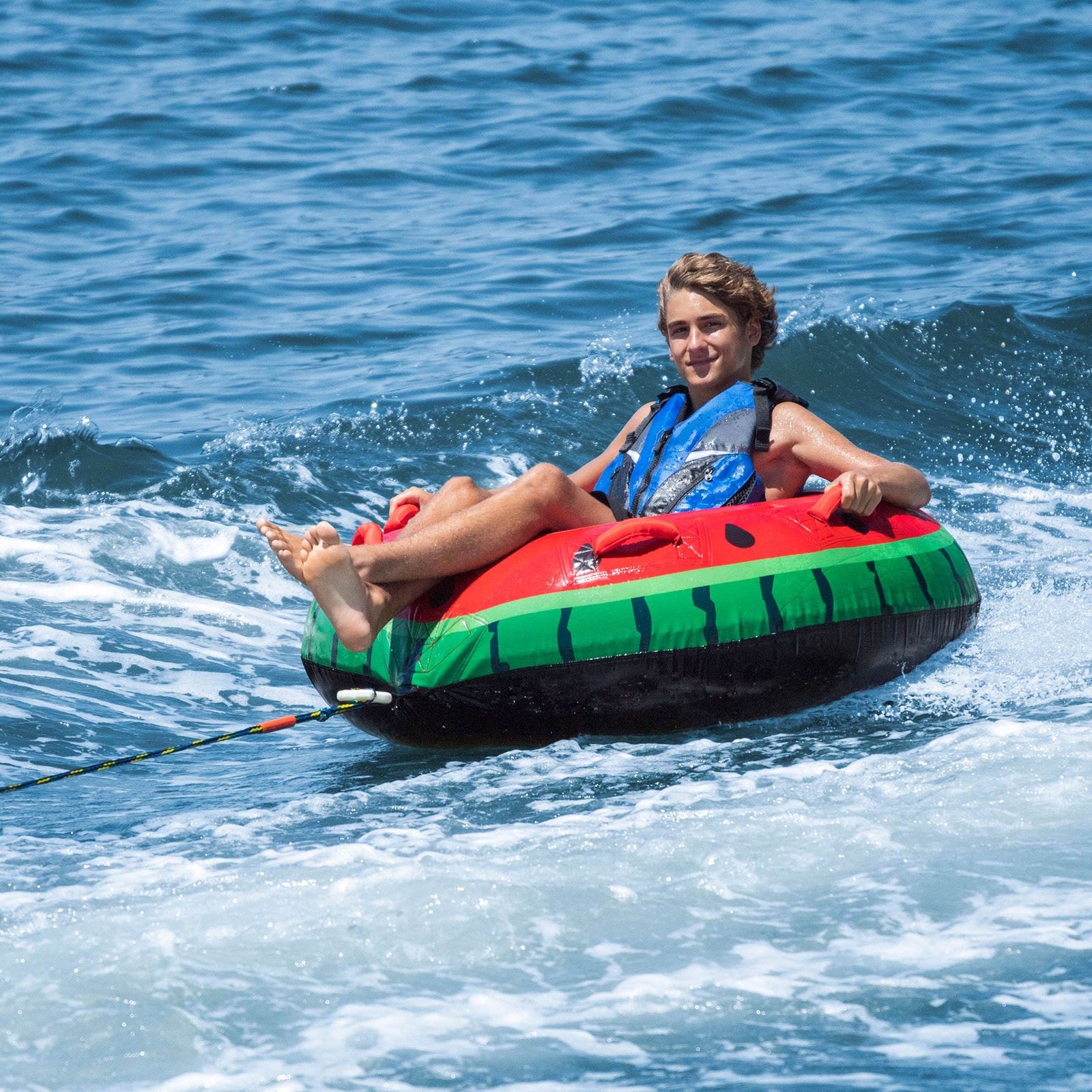 Swimline Inflatable Lake Ocean Water Single Rider Towable Tube Float, Watermelon - VMInnovations