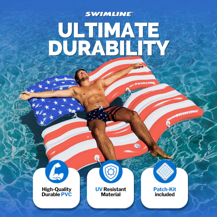 Swimline American Wave Flag Inflatable Swimming Pool Connector Mattress Set