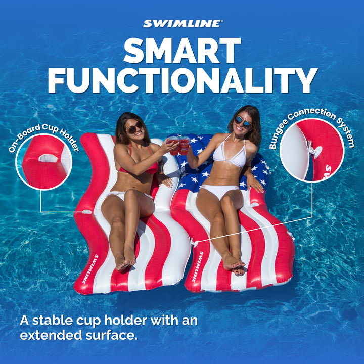 Swimline American Wave Flag Inflatable Swimming Pool Connector Mattress Set
